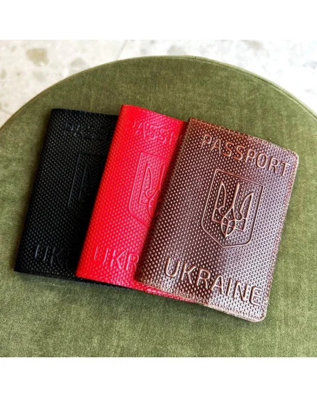 Шкіряна обкладинка для паспорта з тризубом UKRAINE 4819