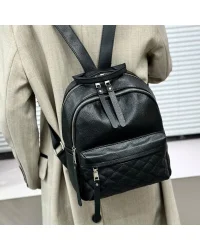 Жіночий шкіряний рюкзак Tiding Bag TD-949134 компактний зі стьобаною кишенею, чорний