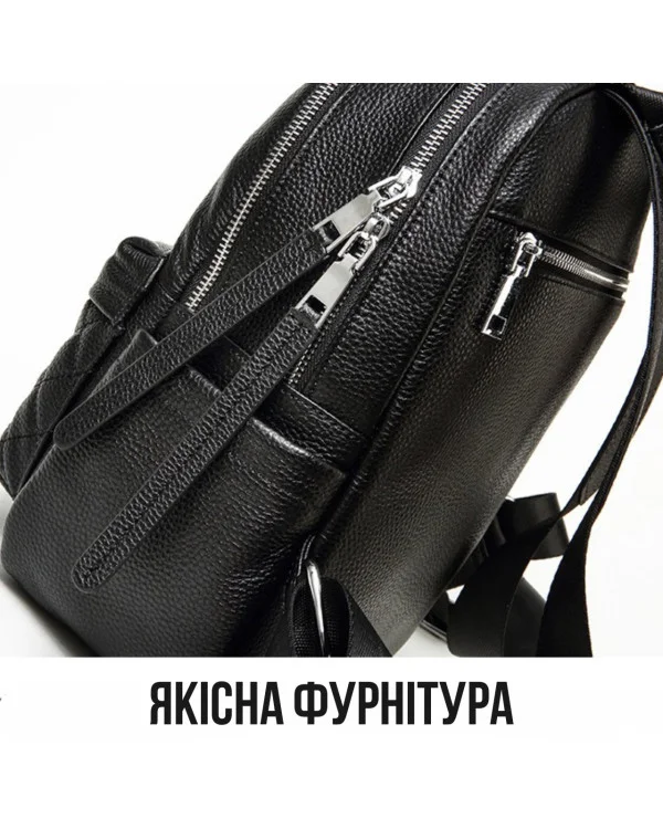 Чорний шкіряний рюкзак зі стьобаною передньою кишенею, 23 х 30 х 12 см